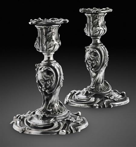 Appraisal: A pair of Faberg silver candlesticks Workmaster Julius Rappoport St