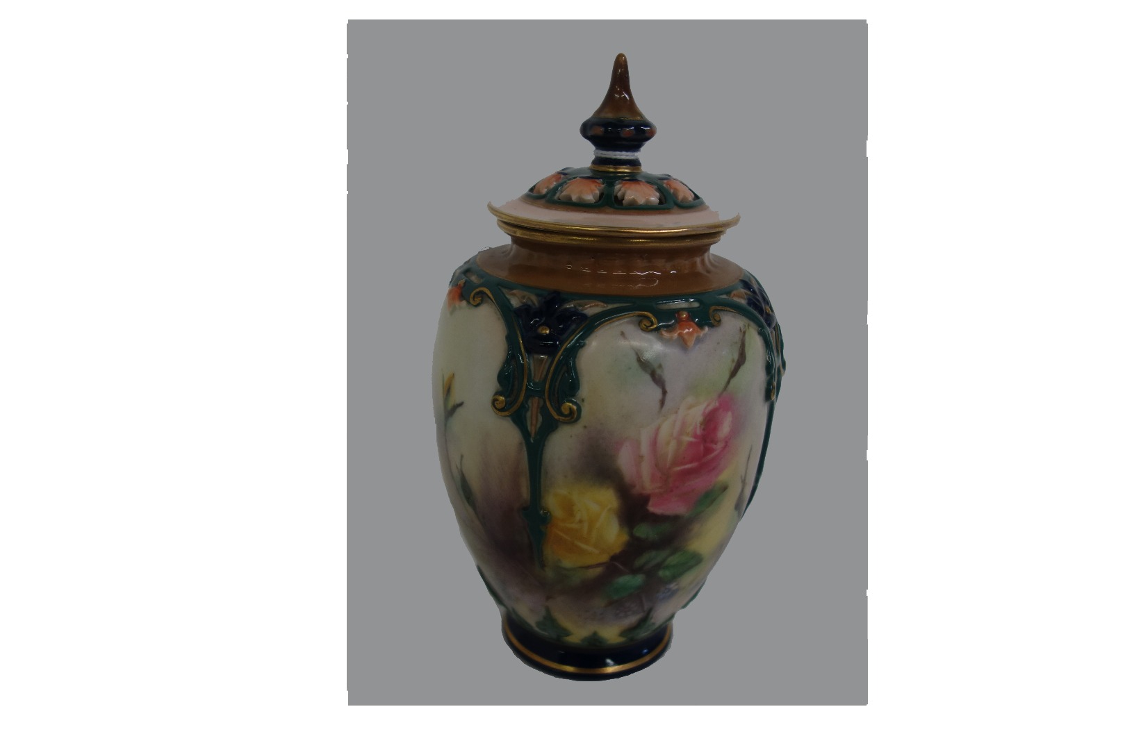 Appraisal: A Hadley's Worcester porcelain baluster vase and cover painted with