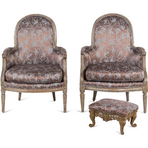 Appraisal: A Pair of Louis XVI Gray-Painted Berg res and a