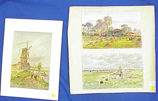 Appraisal: Three watercolors on paper one with monogram and two attributed