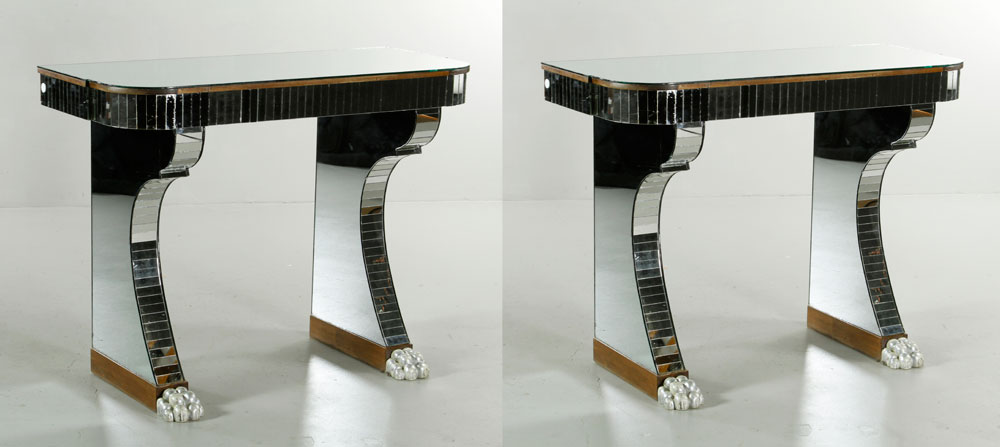 Appraisal: - Pr of Roche Mirrored Console Tables Pair of mid