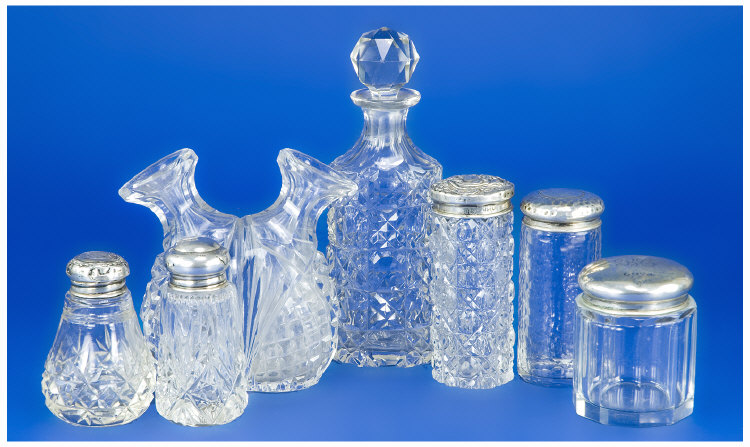 Appraisal: Collection of Seven Ladies Dressing Table Bottles five with silver