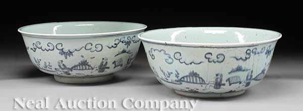 Appraisal: A Pair of Blue and White Earthenware Bowls probably Southeast