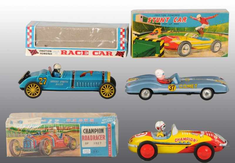 Appraisal: Lot of Tin Litho Race Car Friction Toys Description Japanese