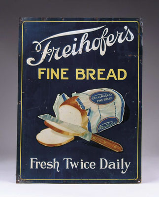 Appraisal: FREIHOFER S BREAD TIN SIGN Embossed sign promoting their twice