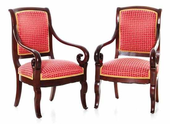 Appraisal: Pair Charles X inlaid mahogany fauteuils first half th century