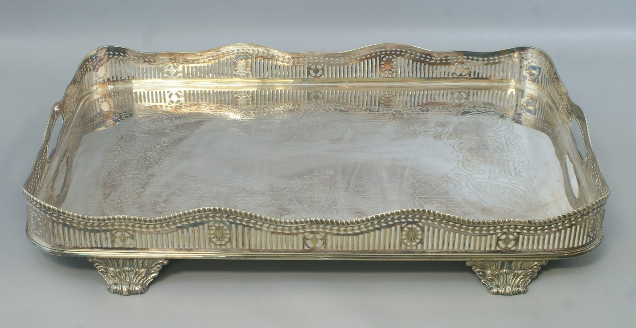 Appraisal: Dominick Haff plated silver rectangular tray with pierced gallery scrolled