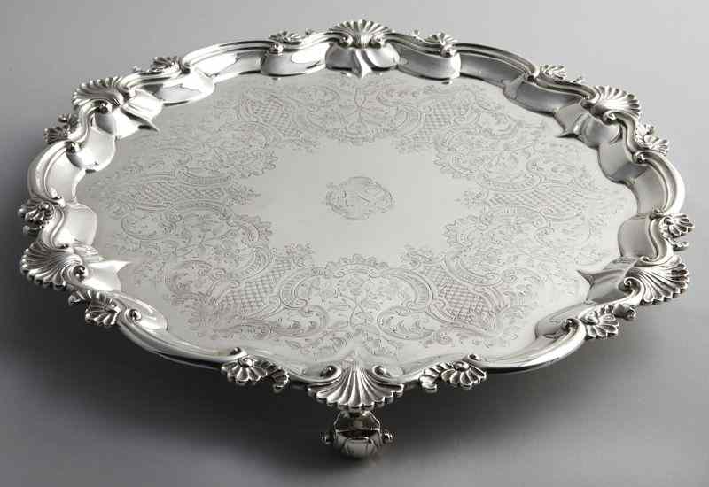 Appraisal: George III English sterling salver by John Mewburnwith a scroll