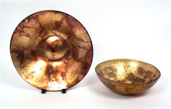 Appraisal: Sale Lot Two Foil Decorated Servings Bowls together with gilt