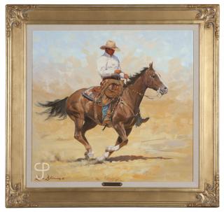 Appraisal: Lorna Dillon ''Going Places'' cowboy on galloping horse signed with