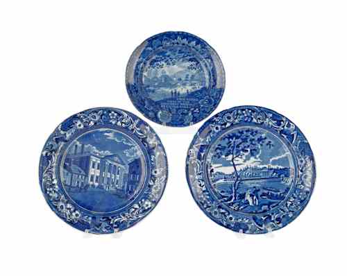 Appraisal: Three historical blue Staffordshire plates th c depicting Erie Canal