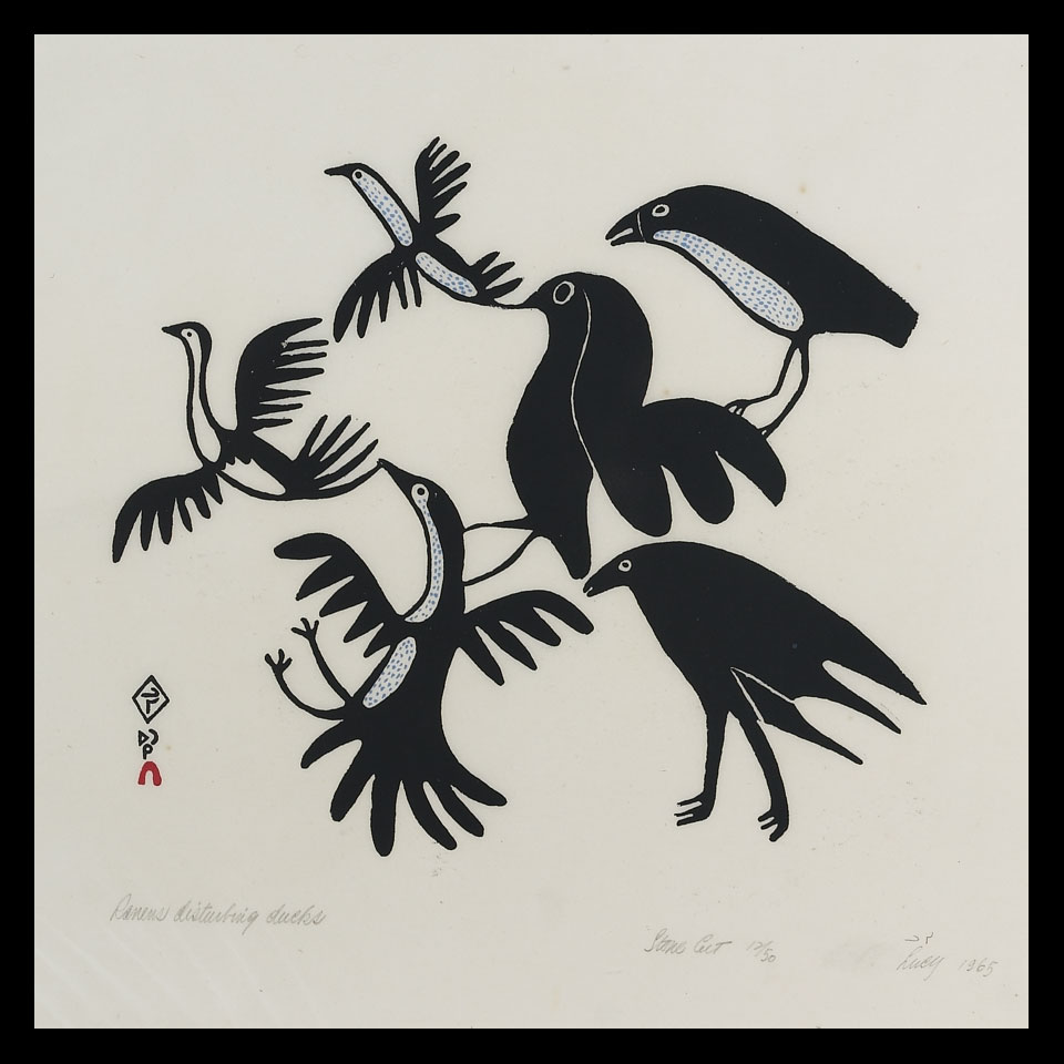 Appraisal: LUCY QINNUAYUAK - E - Cape Dorset RAVENS DISTURBING DUCKS