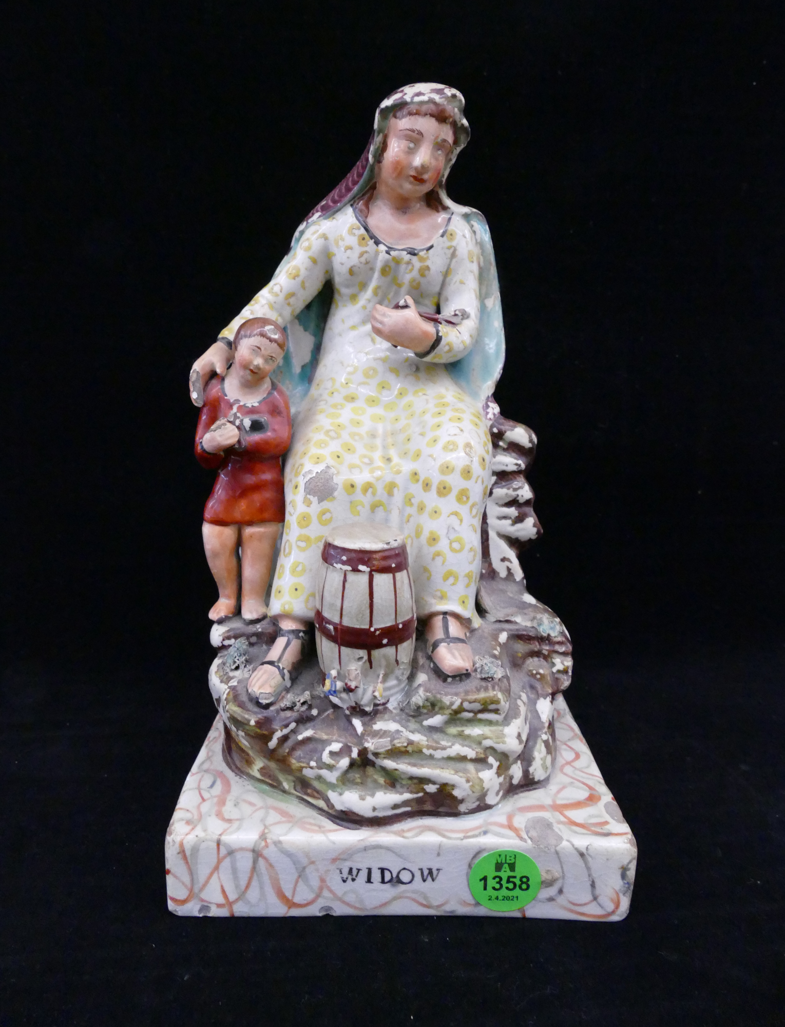 Appraisal: Antique Staffordshire Widow Figure- AS IS- ''