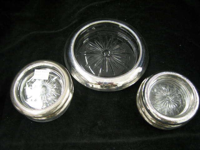 Appraisal: Sterling Silver Crystal Coasters pitcher size individuals