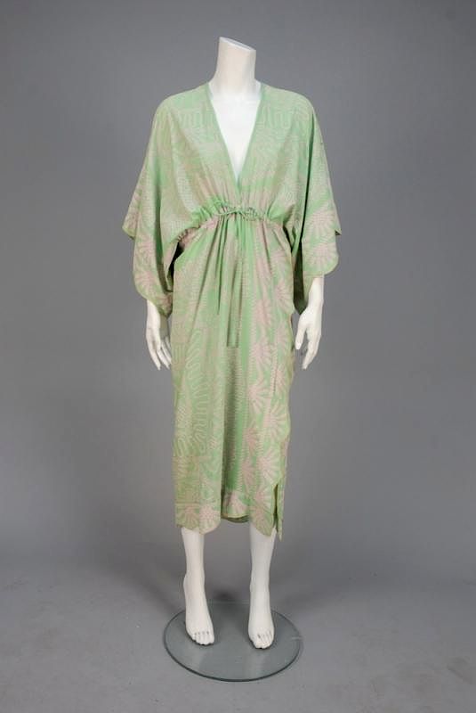 Appraisal: ZANDRA RHODES PRINTED CAFTAN Mint green and pink abstract print