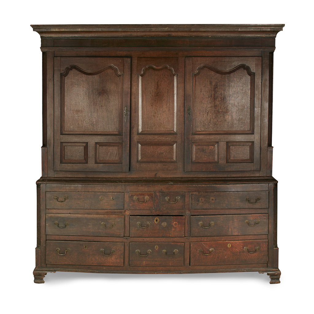 Appraisal: GEORGE III OAK HOUSEKEEPER'S CUPBOARD TH CENTURY the deep moulded