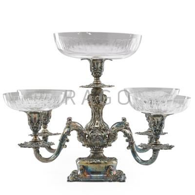 Appraisal: REED BARTON SILVER PLATE EPERGNE -arm with crystal inserts mid