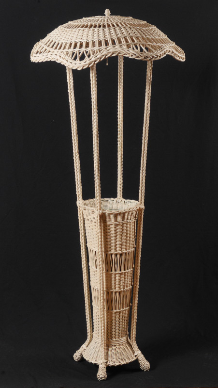 Appraisal: WICKER FLOOR LAMP UMBRELLA STAND Parasol style top with triple