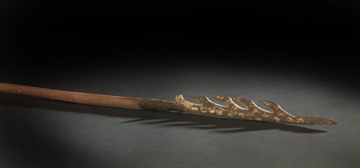 Appraisal: Bamboo Spear possibly Oceanic the metal spear-point with multiple barbs