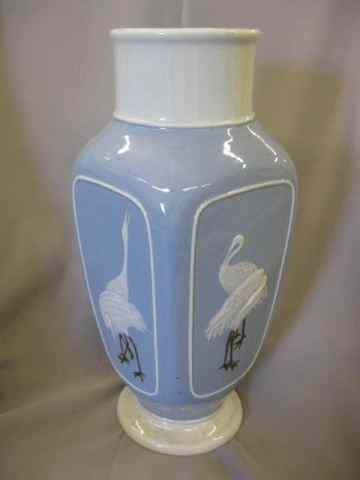 Appraisal: Rare Powder Blue Canton Porcelain Vase white crane decor signed