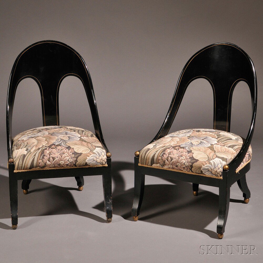 Appraisal: Two Slipper Chairs Attributed to Michael Taylor for Baker Wood