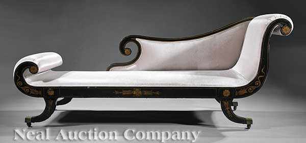 Appraisal: An Antique Regency-Style Ebonized and Gilt Grecian Sofa th c