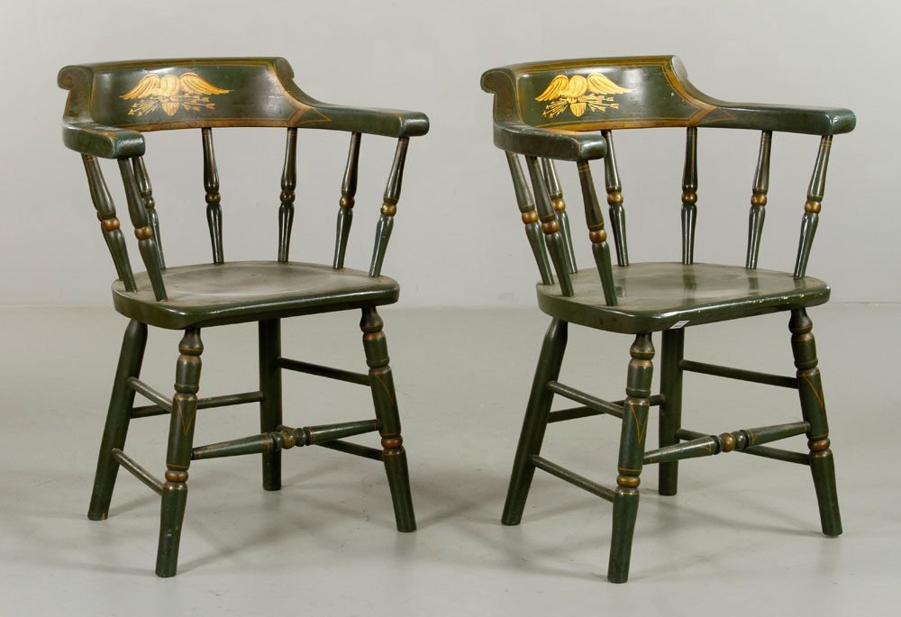 Appraisal: - Pr American Painted Armchairs Pair of American green painted