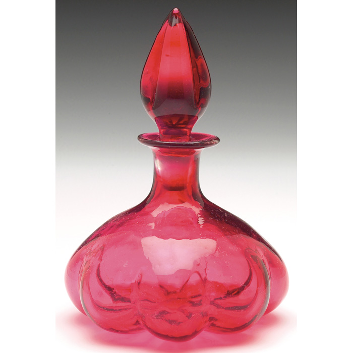 Appraisal: Steuben perfume bottle with stopper melon form in ruby glass