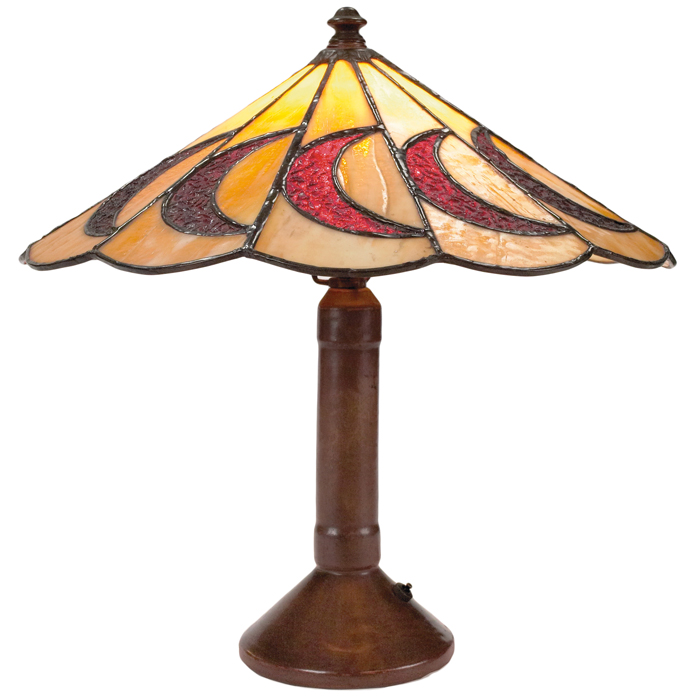 Appraisal: Fulper table lamp pottery base with a replaced leaded glass