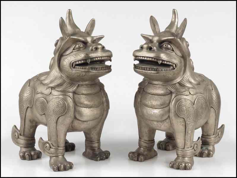 Appraisal: PAIR OF CHINESE METAL FOO DOGS H '' Condition No