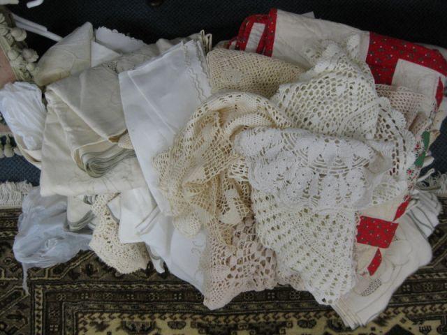 Appraisal: Large Lot of Estate Linens baby quilt lace items crochet