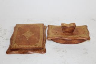 Appraisal: Italian designer A Antinori tooled leather desk set Italian Designer