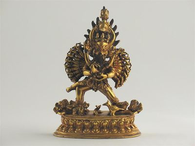 Appraisal: A Tibeto-Chinese gilt bronze figure of Vajrabhairava in Yabyum with