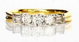 Appraisal: An ct gold three stone round brilliant cut diamond ring