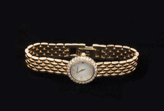 Appraisal: SWISS KT YELLOW GOLD AND DIAMOND WRIST WATCH Set with