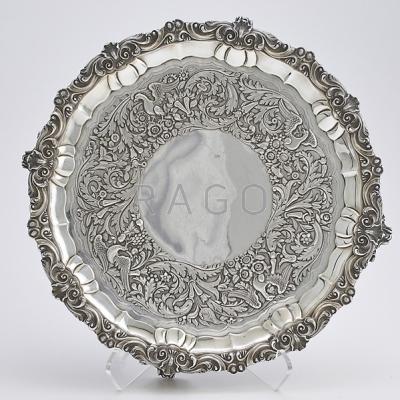 Appraisal: JAMES FRAY SILVER SALVER Cast shell and scroll border on