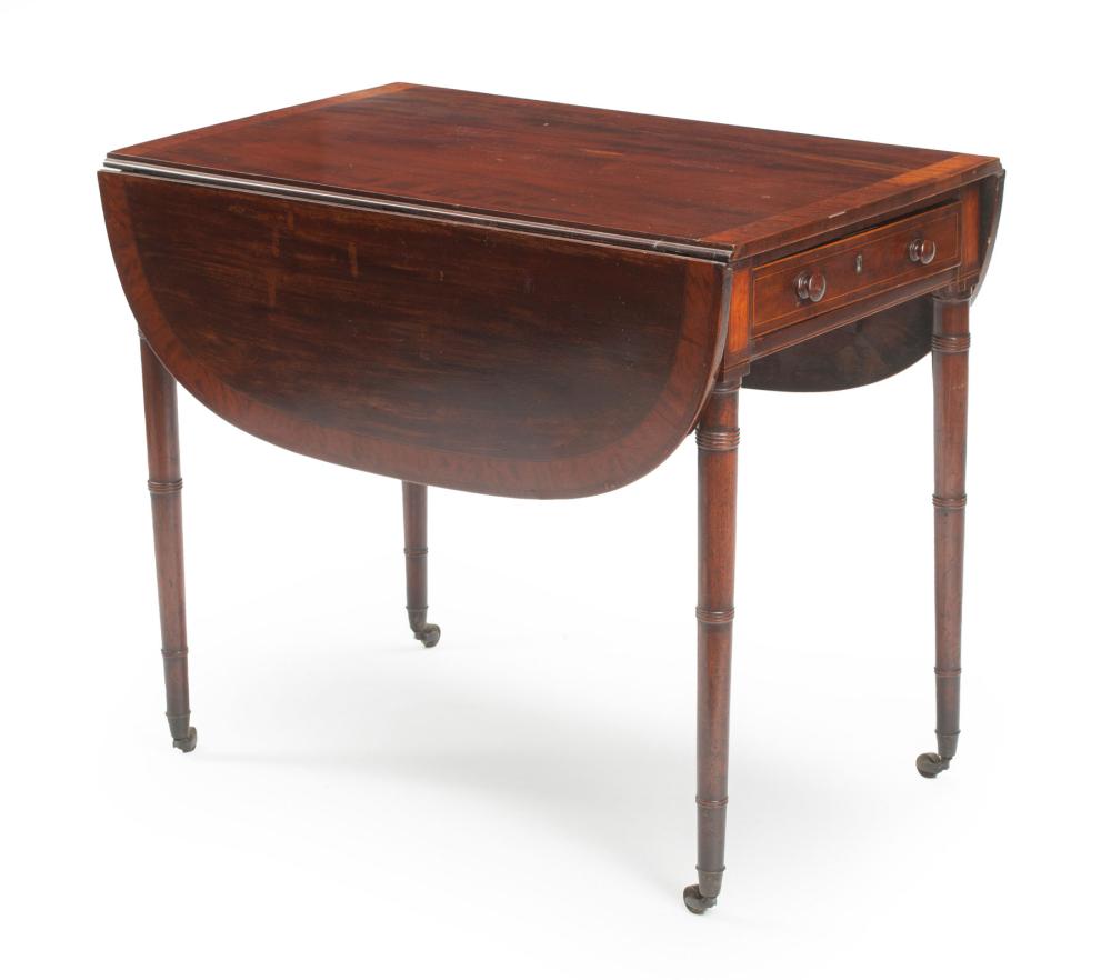 Appraisal: Regency Inlaid Mahogany Pembroke Table early th c oval drop-leaf