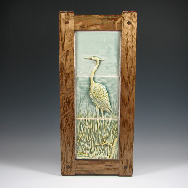 Appraisal: Pratt Larson egret tiles in a custom oak frame by