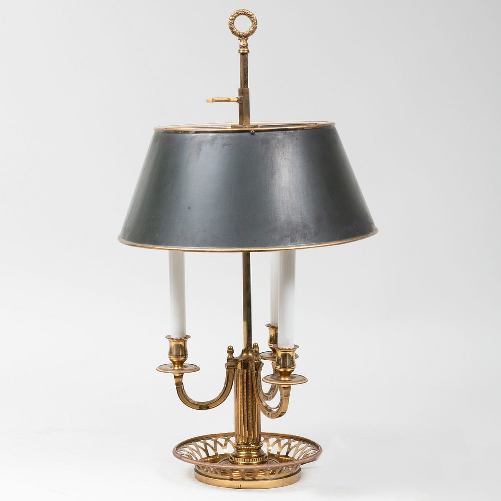 Appraisal: Louis XVI Style Brass and T le Bouillotte Lamp x