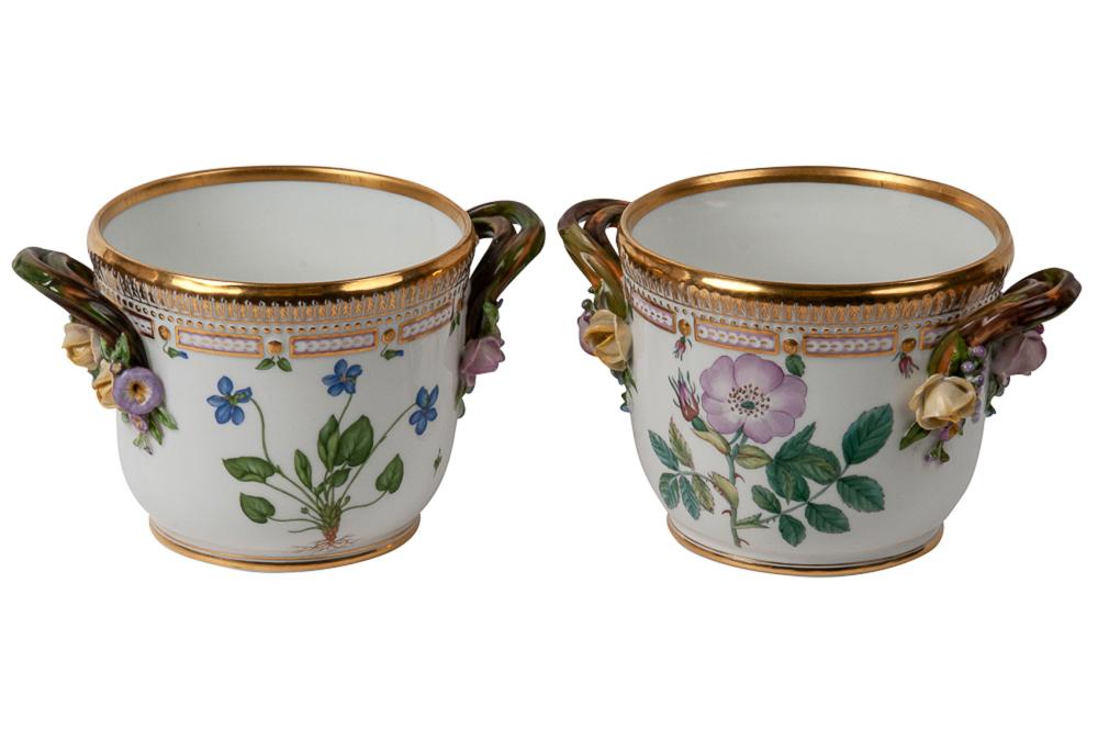 Appraisal: PAIR OF ROYAL COPENHAGEN FLORA DANICA PORCELAIN CACHEPOTSvarious date marks