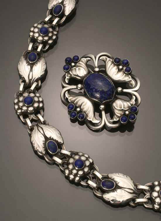 Appraisal: Danish Sterling Silver and Lapis Lazuli Two-Piece Ensemble Georg Jensen