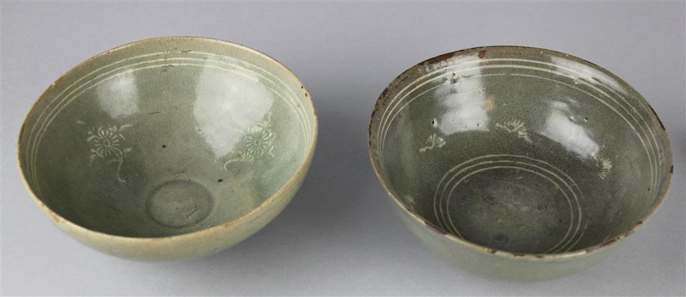 Appraisal: TWO KORYO INLAID CELADON BOWLS TH CENTURY AND LATER the