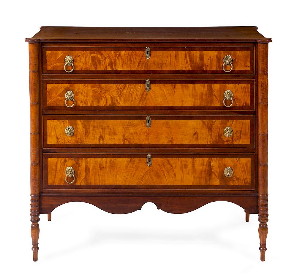 Appraisal: A Federal Mahogany and Figured Maple Chest of Drawers A