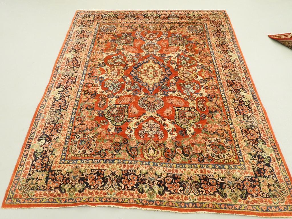 Appraisal: ANTIQUE SAROUK PERSIAN MIDDLE EASTERN RUG CARPET Persia C Red