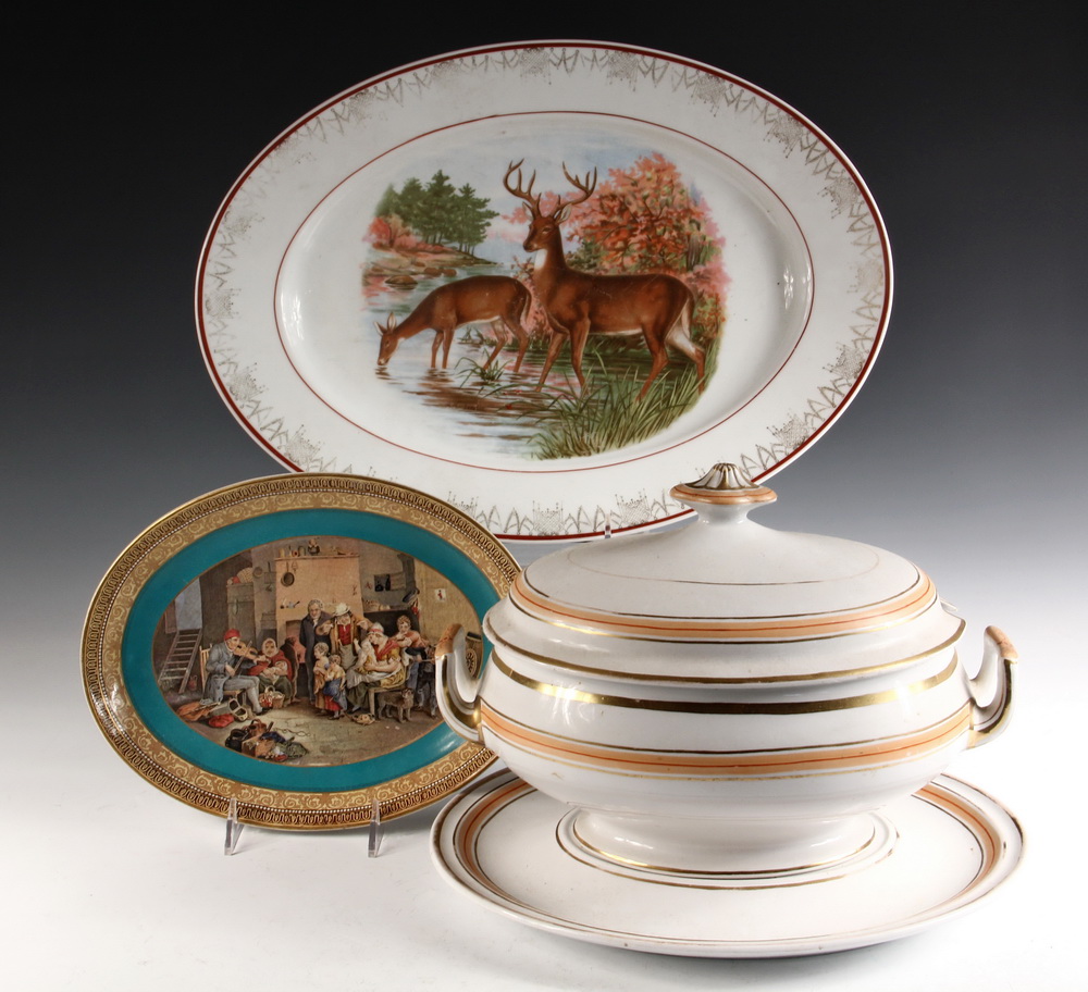 Appraisal: PLATTERS COVERED TUREEN ON PLATTER - Platter with Deer signed