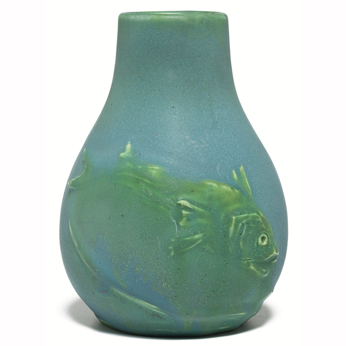 Appraisal: Unusual Rookwood vase carved fish under a green and blue