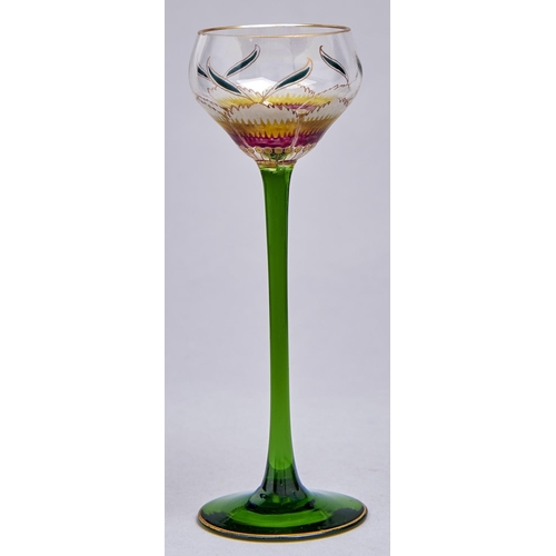 Appraisal: A Theresienthal enamelled liqueur glass c on green stem and