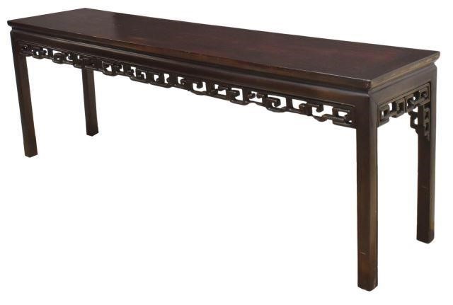 Appraisal: Chinese rosewood console table th c having a long rectangular