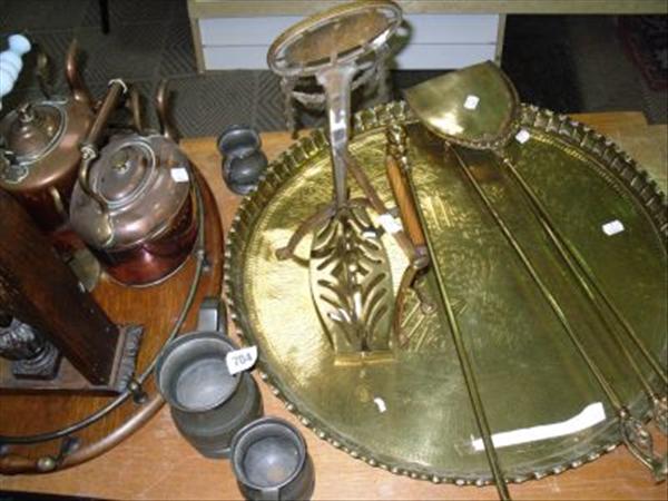 Appraisal: A large brass tray a clock a galleried tray together