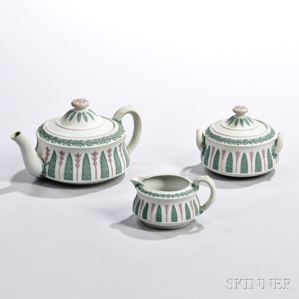 Appraisal: Wedgwood Three-piece Tricolor Jasper Tea Set England c each with